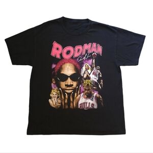 Vintage Black Dennis Rodman Graphic Tee Mens XXL 2XL NBA